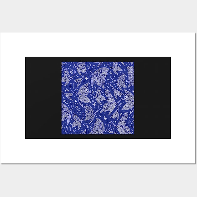 Paisley butterflies navy-white Wall Art by kobyakov